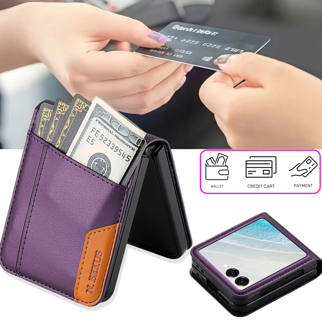 Leather Wallet Case with Card Holder for Galaxy Z Flip 7 / Flip 8