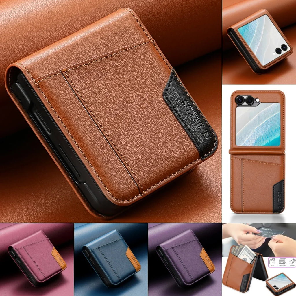 Leather Wallet Case with Card Holder for Galaxy Z Flip 7 / Flip 8