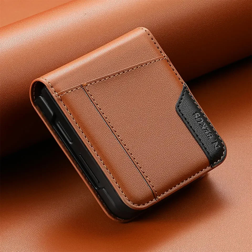 Leather Wallet Case with Card Holder for Galaxy Z Flip 7 / Flip 8