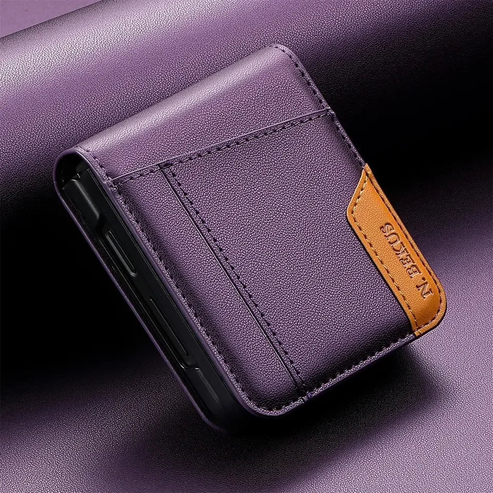 Leather Wallet Case with Card Holder for Galaxy Z Flip 7 / Flip 8