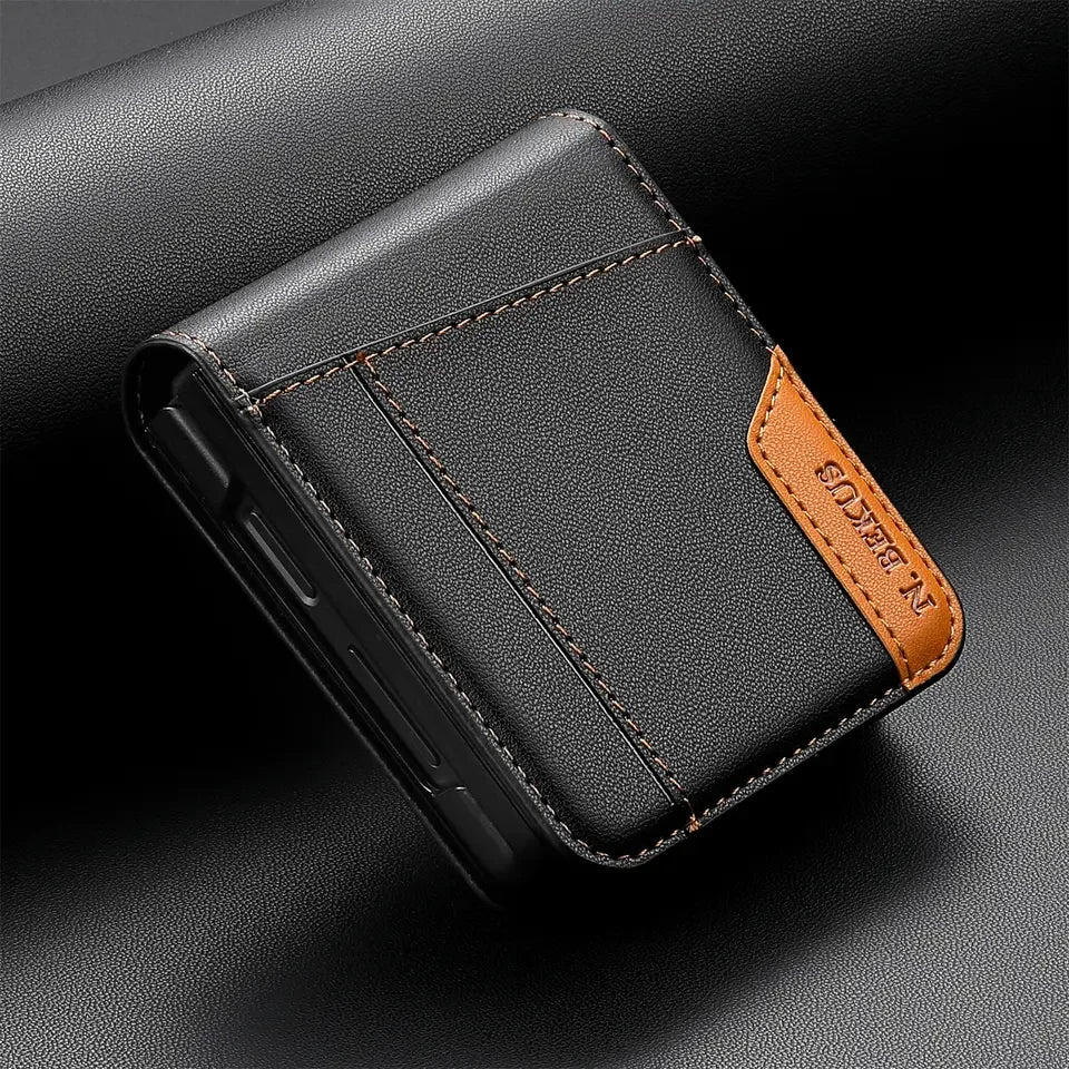 Leather Wallet Case with Card Holder for Galaxy Z Flip 7 / Flip 8