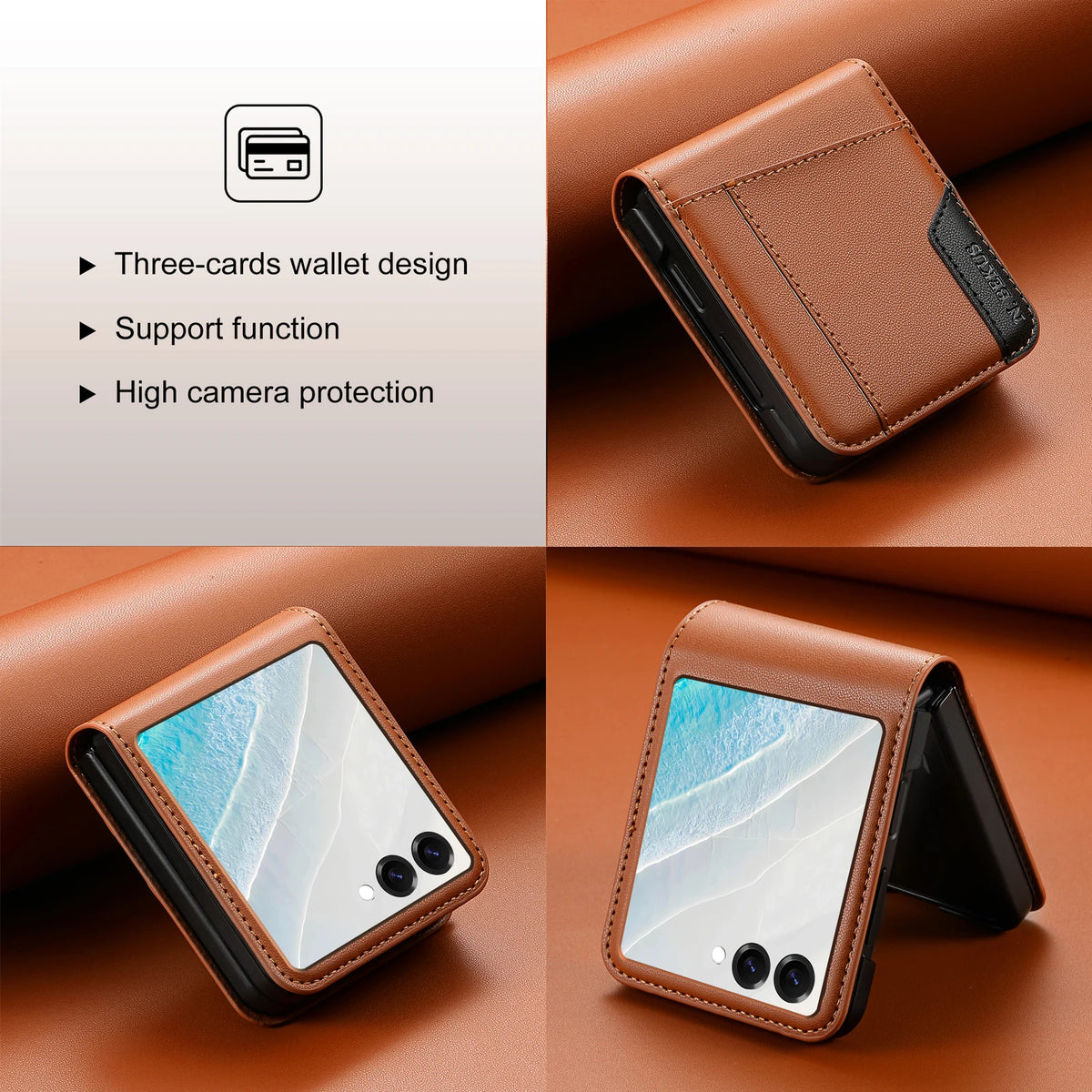 Leather Wallet Case with Card Holder for Galaxy Z Flip 7 / Flip 8